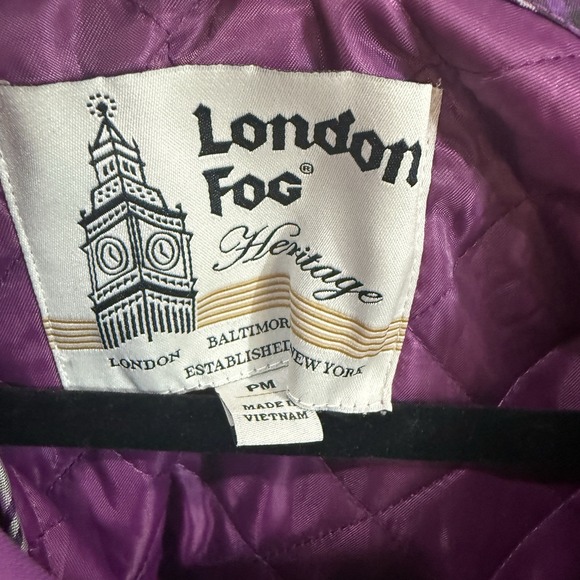 LONDON FOG Trench Coat Purple Grape Jacket With Hoodie & Belt Women Size PM - Picture 4 of 10